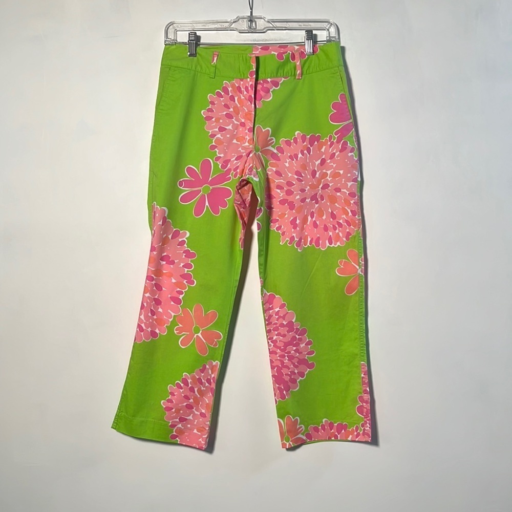 LILLY PULITZER Vintage "Liza" Resort Preppy Pink/Green Floral Cotton Capri SZ 4